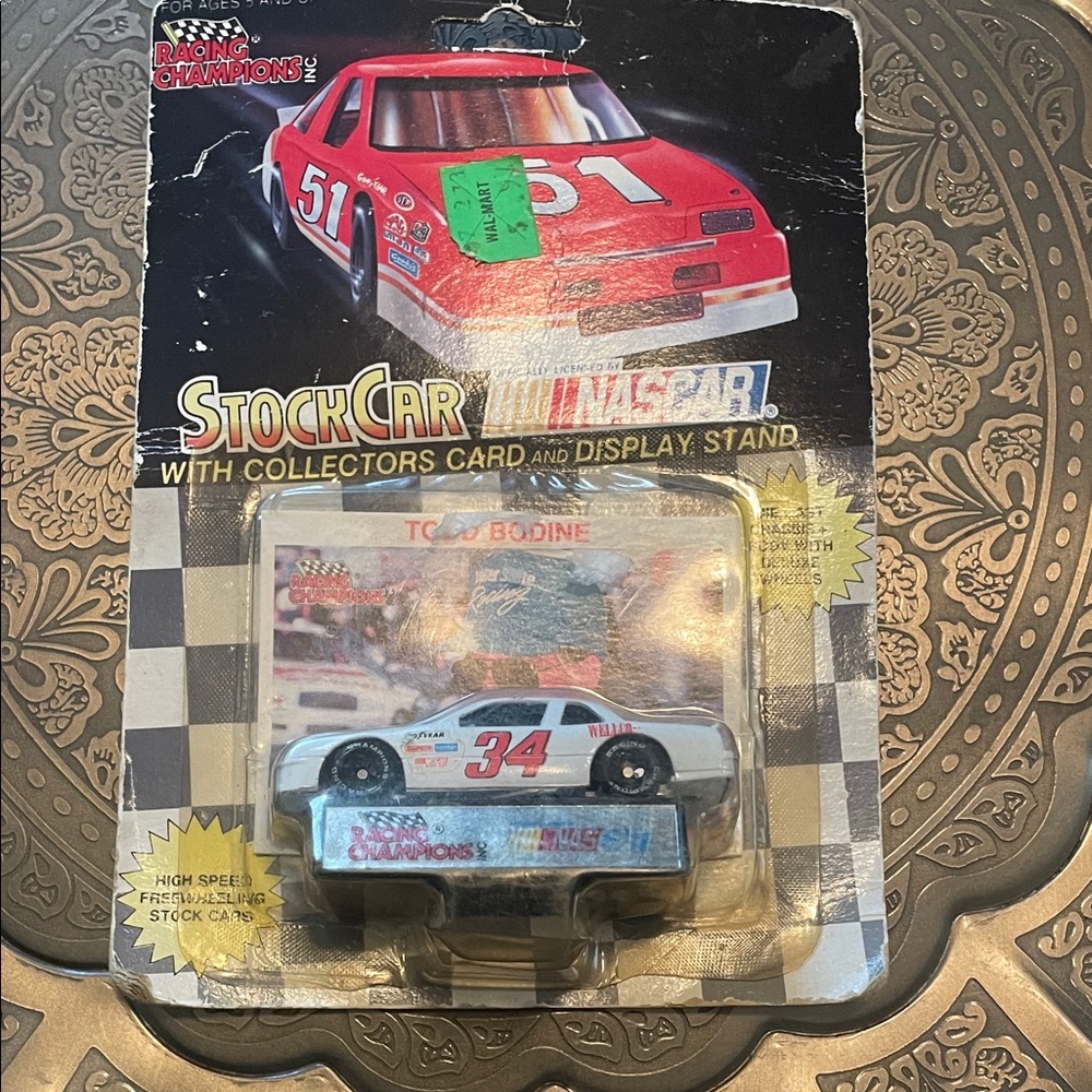 Racing Champions Stock Car with Display Stand - Red and White